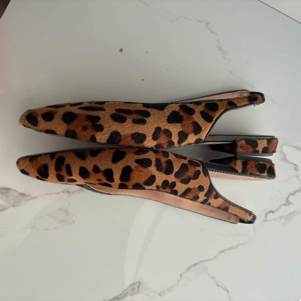 J. Crew sz 8 Women’s Pointed-toe Slingback Flats Leopard Calf Hair Leather - Picture 7 of 8